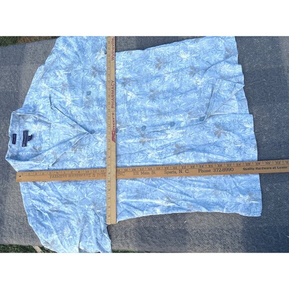 Mens Limited Edition Silk Hawaiian Shirt Blue Palm Print Size L Weekender Beach - Picture 5 of 9